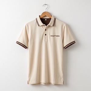 Men <b>Cream</b> Polo <b>T</b> <b>Shirt</b> Custom Embroidered Logo Contrast Brown Collar Sleeve Trim Premium Pique Cotton Casual Golf Uniform - Product Image 5