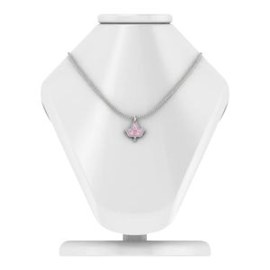 Pink Enamel Sterling Silver Leaf <b>Necklace</b> Women Crystal Pendant Jewelry Elegant Fashion Accessory Gift Daily Wear <b>Statement</b> Neck - Product Image 1