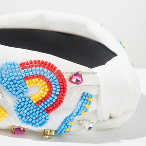 Diadema con cuentas de tema escolar, diseño de lápiz de manzana arcoíris, hecho a mano, anudado, ecológico, ajustable, Unisex, cumpleaños, OEM - Product Image 3