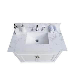Nuovo Stile Lavabo da Bagno da 37 Pollici in Pietra Bianca di Carrara, Rettangolare, da Incasso, in Ceramica, con Foro Singolo per Rubinetto, Design Elegante - Product Image 4