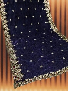 Châles en micro-velours bleu roi, brodés de sequins, style ethnique indien, pour mariée, en gros - Product Image 5