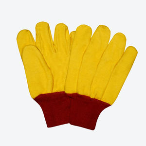 Gants de travail en toile robuste résistants à la chaleur (beige) avec pouce droit et poignet en tricot blanc - Product Image 5