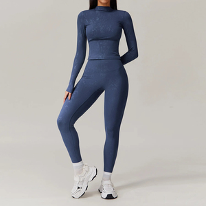 Seamless Womens Yoga Set High Waist Full Length Leggings Turtleneck <b>Long</b> Sleeve Solid Stretch Fitness Workout Activewear - Product Image 4