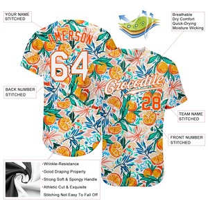 Maillot de baseball authentique OMMiZ pour hommes, antibactérien, de qualité supérieure, blanc et orange, avec motif 3D personnalisé, design fruité - Product Image 2