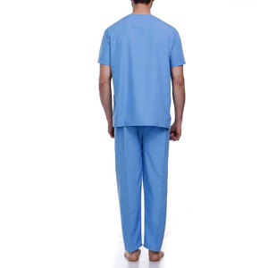 Conjunto de uniforme médico azul para hombre, de algodón y poliéster, con cuello en V y bolsillo, pantalones de uniforme de hospital, conjunto de uniforme médico de algodón y poliéster - Product Image 4
