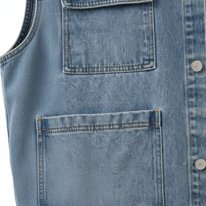 Chaleco Vaquero sin Mangas para Hombre, Azul Lavado, Multibolsillos, Personalizado, OEM, Venta al Por Mayor - Product Image 5