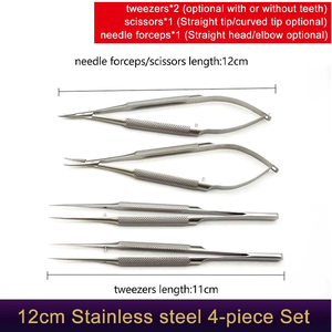 Juego de 4 instrumentos de microcirugía oftálmica con tijeras de 12,5 cm, portaagujas y pinzas, herramientas quirúrgicas de acero inoxidable - Product Image 4