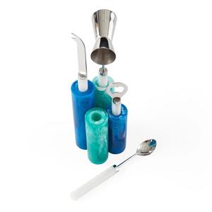 Ensemble d'outils de bar en acier inoxydable avec poignées en résine moderne et support élégant pour la mixologie professionnelle et l'usage domestique, provenant d'Inde - Product Image 3
