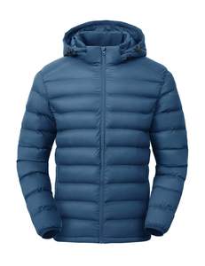 Blue Quilted Hooded <b>Jacket</b> Full Sleeve Zipper Closure Winter Warm Polyester Wadding Solid Color Regular Fit - Product Image 1
