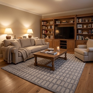 Tapis géométrique tufté à la main en laine gris beige, tapis de zone moderne et contemporain, sur mesure, vente en gros - Product Image 1