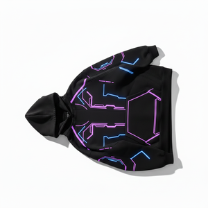 Sudadera con Capucha Negra para Hombre, Estilo Urbano, Tejida, con Estampado Geométrico Luminoso, para Otoño - Product Image 2