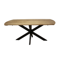 Table de salle à manger pliante industrielle extensible de 175 à 275 cm, plateau en bois d'acacia finition naturelle, pieds en métal finition noire mate.