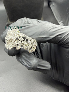 Anillo de cóctel de plata 925 para hombre con cabeza de león y moissanita de corte brillante redondo, joyería de lujo con patrón animal para fiestas - Product Image 3