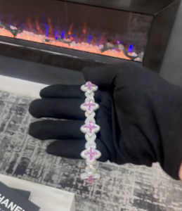 <b>Silver</b> Gold Plated <b>Cross</b> <b>Bracelet</b> Pink Accents Women's Hip Hop Religious Jewelry Lab Grown Brilliant Cut Diamond Filled IGI - Product Image 4