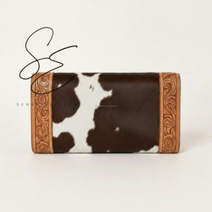Western Tooled Leather Envelope Wallet Women Hair On Cowhide V Flap Clutch Floral Hand Carved <b>Purse</b> Custom OEM <b>Long</b> Wallet - Product Image 5