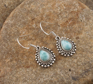 Pendientes de Gota con Larimar Natural, Plata de Ley 925, Hechos a Mano, Piedra Azul de Lujo, Joyería de Piedras Preciosas de Dominica para Mujer - Product Image 1