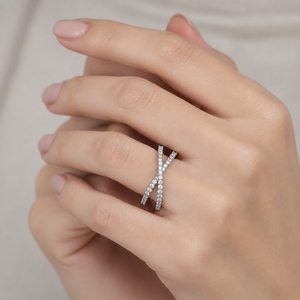 Luxury 925 Sterling <b>Silver</b> Moissanite Criss <b>Cross</b> <b>Ring</b> for Women Sparkling X Shape Double Band Fashion Engagement Gift Wedding - Product Image 4