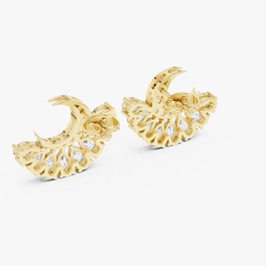 Boucles d'oreilles statement en or jaune 9K avec diamants de laboratoire poire et ronds de 2,644 carats en forme de croissant de lune, vente en gros, bijoux OEM - Product Image 4
