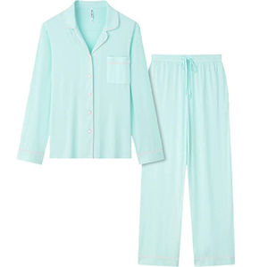 Ensemble de pyjama personnalisé en satin pour femme, style élégant, prix raisonnable, avec logo frontal, 2 pièces, polyester/coton, col roulé élastique - Product Image 3