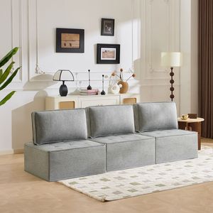 Divano con Struttura in Legno e Rivestimento in Lino Grigio Chiaro, Versatile per Diverse Esigenze di Arredamento del Soggiorno, Ideale per Piccoli Appartamenti - Product Image 4