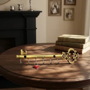 Modern <b>Key</b> Shaped <b>Wall</b> Mounted Zinc Carved <b>Key</b> <b>Holder</b> Rack with 6 Hooks Decorative Metal <b>Key</b> Organizer - Product Image 3