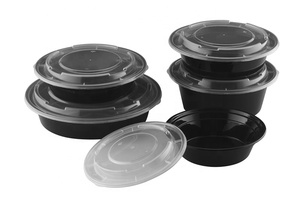 Round Black <b>Plastic</b> <b>Lid</b> For Takeaway Food <b>Container</b> Disposable Minimalist Style 48 oz - Product Image 5