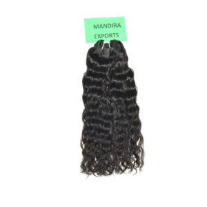 Extensions de cheveux humains naturels indiens Remy noirs, ondulés, coupés droit, à double trame, fabriquées à la machine - Product Image 2