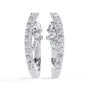 Boucles d'oreilles créoles en or blanc avec diamants ovales de laboratoire, style français, pour mariage ou cadeau - Product Image 5