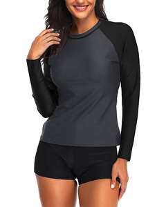 Maillot de bain Rash Guard pour femmes, manches longues, deux pièces, protection UV, haut de maillot de bain, short de bain, logo personnalisé, prix abordable - Product Image 3