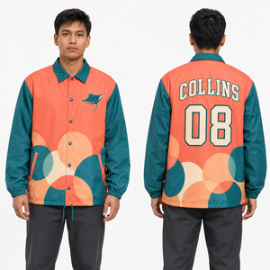 แคตตาล็อกเสื้อโค้ช Varsity สไตล์ทั่วโลก สีสันตามสั่ง โลโก้ที่อก พิมพ์ลายด้านหลัง ปักลายที่แขน ผ้า TackleTwill พิมพ์ลายสกรีน กันน้ำ - Product Image 6