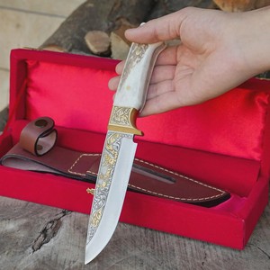 Custom OEM Handmade Industrial Grade Bowie Knife with Straight Edge in Stainless Steel Horn+Brass Handle Leather Sheath Gift <b>Box</b> - Product Image 2