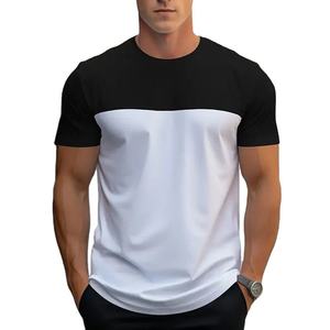 T-shirt à col rond à manches courtes pour homme, coupe classique, tricoté, décontracté, rayé, 100% coton respirant, noir, beige, orange - Product Image 5