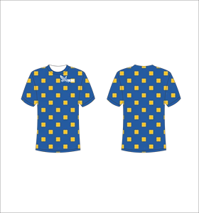 เสื้อยืดแขนสั้นผู้ชาย พิมพ์ลายเรขาคณิตสีน้ำเงินเหลือง ระบายอากาศได้ดี ทรงปกติ คอกลม สวมใส่สบาย ขายส่ง/OEM - Product Image 1