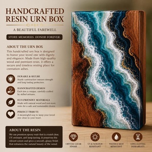 Handmade American Style Wooden Ocean Resin Urn <b>Box</b> Artistic Wave Design Durable Eco-Friendly Memorial Keepsake <b>for</b> Cremation - Product Image 6