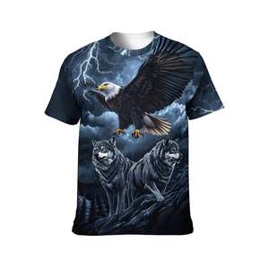 Men's Cotton Short Sleeve O-Neck T-Shirt Eagle Wolves <b>Pattern</b> Sublimation Printed <b>Animal</b> Design Breathable Casual Wear Regular - Product Image 4