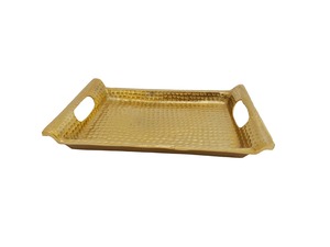 Plateau décoratif ovale en métal argenté avec motif à carreaux et poignées intégrées, design rustique, finition vieillie antique - Product Image 4