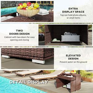 Armadio Contenitore Impermeabile in Rattan PE per Esterni con Cassetto, Marrone Misto, per Uso Interno ed Esterno a Bordo Piscina - Product Image 6