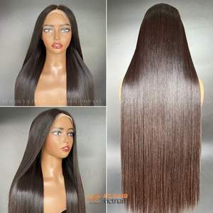 Peluca de cabello humano virgen crudo vietnamita para mujeres negras Peluca frontal de encaje larga y recta Modelo de vendedor Trama de cabello Estilo recto - Product Image 4