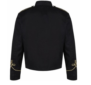 Blazer estilo satén negro para hombre con trenza dorada y botones frontales, cuello alto, corte regular - Product Image 3