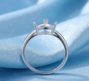 Bague semi-montée en argent sterling 925, 10 mm, avec serti en forme de trilobe, pré-découpée, à 4 griffes, pour la création de bijoux DIY avec pierres précieuses - Product Image 6