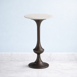 Stylish Cast Aluminum Bar <b>Table</b> <b>Slim</b> Curved Pedestal Base Smooth Round Top Durable Support Chic Contemporary Accent Piece - Product Image 1