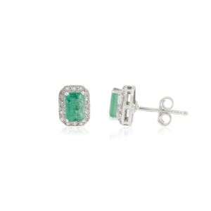 Minimal Simple Design 925 <b>Sterling</b> <b>Silver</b> 100% Genuine Emerald & Diamond Cluster <b>Stud</b> Earrings For Women's - Product Image 3
