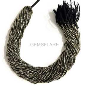 Cuentas redondas microfacetadas de pirita natural de 2 mm, cuentas de pirita para la fabricación de joyas, suministros al por mayor, cuentas sueltas facetadas con corte de diamante. - Product Image 6