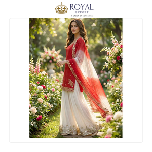 Meilleure collection de vêtements de style indien pour les occasions festives, vêtements de créateur, crêpe français pur et naturel avec broderie de sequins, ensemble sharara - Product Image 5