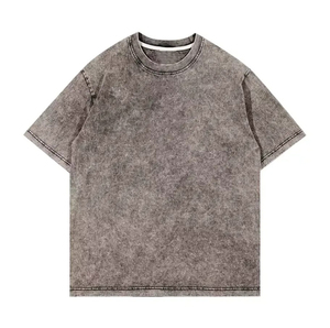 เสื้อยืดวินเทจลายฟอกสีขายส่งสำหรับผู้ชาย ผ้าฝ้าย 100% สวมใส่สบาย เสื้อยืดวินเทจลายฟอกสีแบบเรียบ ทรงโอเวอร์ไซส์ ระบายอากาศได้ดี ผ้าถัก - Product Image 4