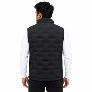 Gilet matelassé noir léger sans manches pour homme, col montant, fermeture éclair sur le devant, broderie, pour sports de plein air - Product Image 2