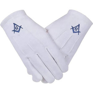 Men's Plain White Cotton Breathable <b>Touchscreen</b> <b>Gloves</b> with Light Blue Masonic Design One Size Fits All Four Seasons Daily Use - Product Image 2