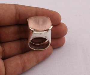 Natural Rose <b>Quartz</b> Cushion <b>Ring</b> 925 Sterling Silver Jewelry Square Pink Gemstone <b>Ring</b> Vintage Style Statement <b>Ring</b> for Women - Product Image 3