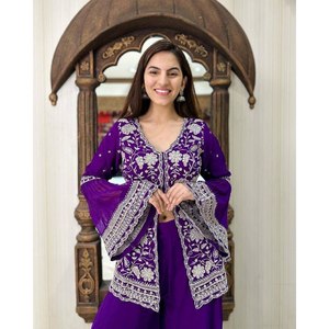 Ensemble haut et bas en mousseline de soie pour femme, taille XL, couleur violette, pour soirée, avec dupatta - Product Image 6