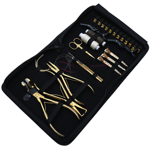 New Gold Hair Extension Tool Set with 7 Inch Flat Crimping Plier & <b>Tape</b> In Plier Bead Remover Tool Mini Scissors Wig Threads - Product Image 1